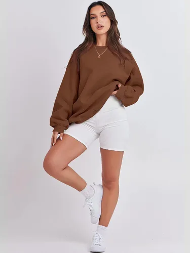 Vista 4 de ANRABESS Sudadera de manga larga para mujer, casual, cuello redondo, ajuste holgado, sudadera con capucha de forro polar para otoño