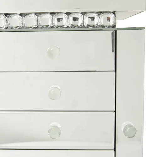 Vista 5 de Deco 79 Joyero de madera con espejo de 5 cajones con adornos de cristal, 11 x 8 x 16 pulgadas, plateado