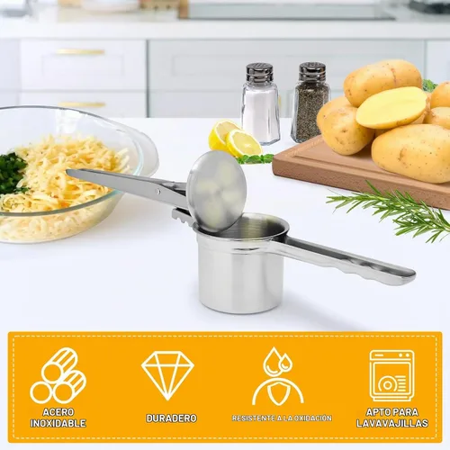 Vista 5 de Ricer de papas de 15 onzas, triturador de patatas de acero inoxidable resistente para puré de papas, con 3 discos intercambiables, herramienta