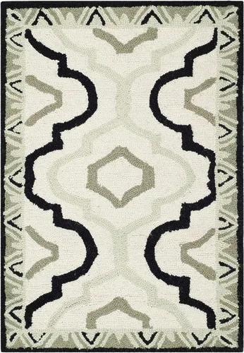 Vista 3 de SAFAVIEH Chelsea Collection - Alfombra decorativa de 1 pies 8 pulgadas x 2 pies 6 pulgadas, marfil y negro, lana de campo francesa enganchada a
