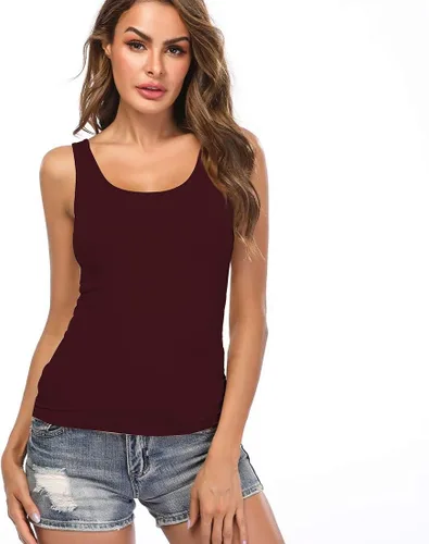 Vista 27 de Camisolas para mujer con brasier integrado, camiseta básica de yoga, camiseta sin mangas acolchada (S-3XL)