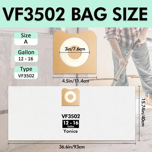 Vista 3 de Paquete de 12 bolsas de vacío 23743 VF3502 compatibles con aspiradoras Ridgid de 12-16 galones, bolsas de recolección de polvo WD1950 WD1956 WD1850
