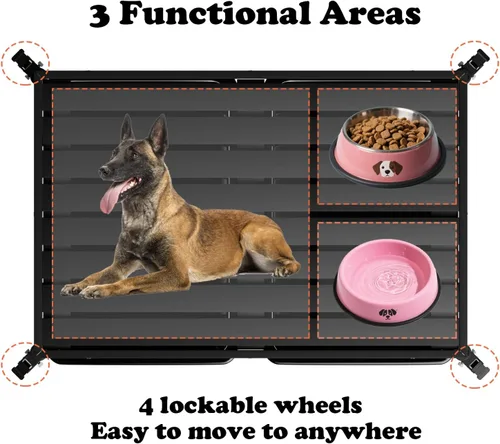 Vista 7 de Jaula indestructible para perros de 54 pulgadas, resistente a prueba de escapes, de acero, doble puerta, alta ansiedad, con ruedas, bandeja