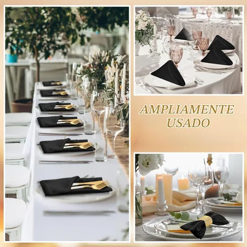 Vista 6 de 150 servilletas de satén a granel de 17 x 17 pulgadas, servilletas cuadradas de seda suave para cena, servilletas elegantes de satén para bodas Negro