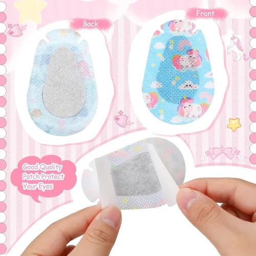 Vista 3 de Copkim 40 parches adhesivos para los ojos para niños y niñas, lindo parche para ojos de niños pequeños, colorido y transpirable, parche perezoso
