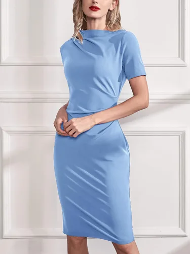Vista 5 de AISIZE Vestido de tubo retro de medio cuello fruncido para mujer