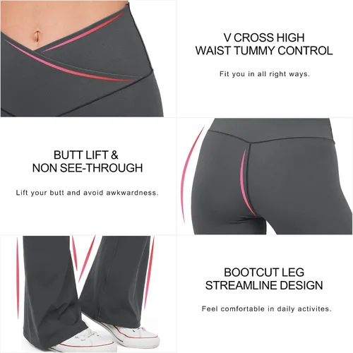 Vista 68 de HEGALY Pantalones de yoga acampanados para mujer, leggings cruzados, suaves, de cintura alta, pantalones casuales de entrenamiento con corte de bota