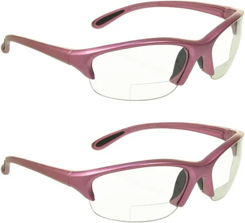 Vista 12 de proSPORT Lentes de sol bifocales de seguridad para hombres y mujeres, ANSI Z87.1, color marrón ahumado, lentes transparentes, color rosa y negro