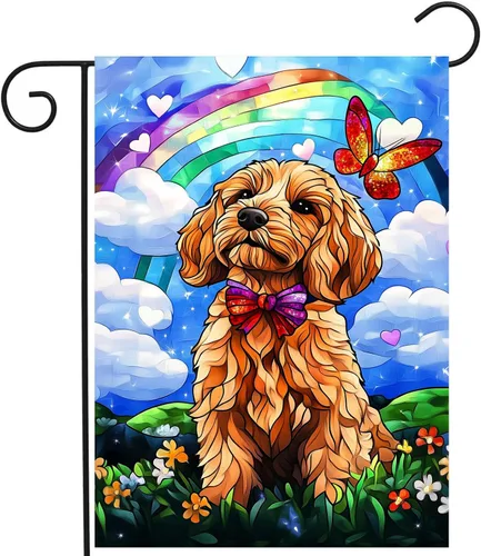 Vista 15 de Bandera floral de jardín Golden Retriever para jardín, banderas de bienvenida para exteriores de 12 x 18 pulgadas, bandera de perro de flores
