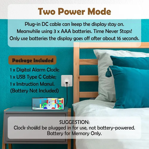 Vista 3 de Reloj Despertador Digital Pequeño, Relojes Electrónicos LED de Superficie Espejada con Pantalla Grande, Brillo Ajustable y Función de Repetición