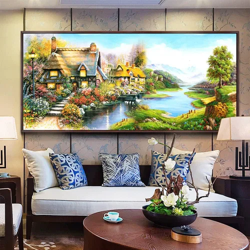 Vista 15 de Twinkel Pinkel Kits de pintura de diamantes 5D grandes para adultos, paisaje, cabaña, taladro completo, pintura de diamante, arte de bordado