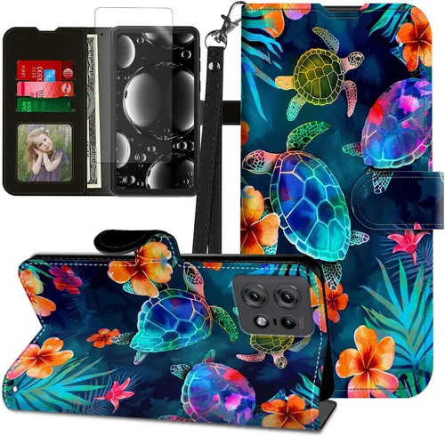 Vista 264 de Funda para Motorola Edge 2022 con protector de pantalla, soporte y tarjetero y correa para la muñeca, funda magnética para Moto Edge 2022 5G UW Lobo