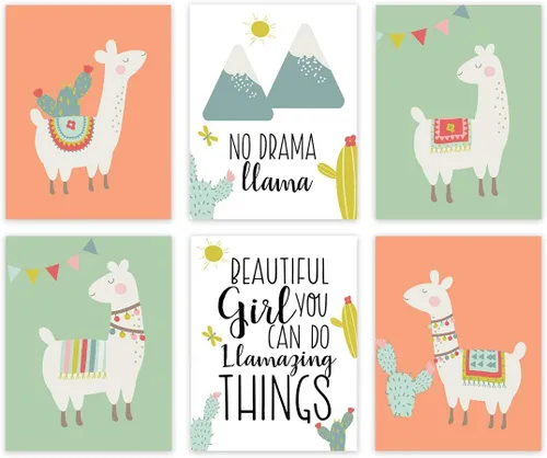 Vista 13 de Andaz Press Póster de arte de pared colgante sin marco para habitación de niños con temática de llama, 8.5 x 11 pulgadas, aguamarina, bonitos