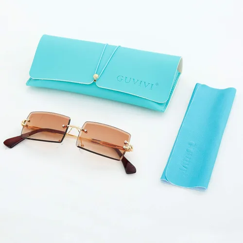 Vista 6 de GUVIVI Gafas de sol rectangulares sin montura para mujeres y hombres pequeñas cuadradas de moda de colores de los años 90 gafas unisex