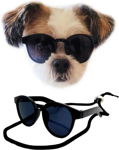 Vista 8 de G014 Dog Cat Pet - Gafas de sol de los años 80 para razas pequeñas de hasta 15 libras (paquete de 2 unidades, negro + espejo negro-azul)