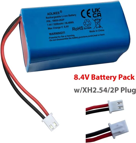 Vista 6 de AOLIKES Batería de iones de litio de 7.4 V 5200 mAh, batería recargable con enchufe XH2.54-2Pin, baterías de bricolaje 18650 2S2P Li-ion