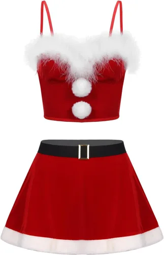 Vista 2 de Conjunto de lencería de Navidad para mujer, diseño de Papá Noel, minifalda, minifalda, disfraz de cosplay