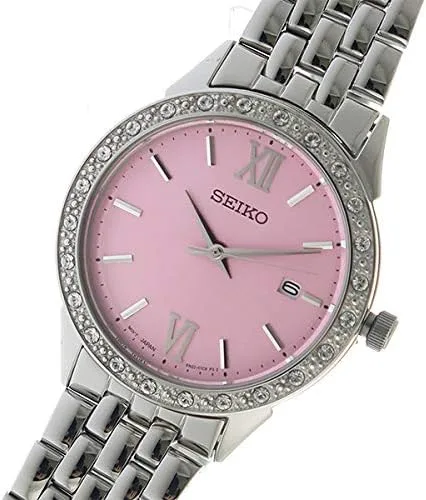 Vista 5 de Seiko Reloj de cuarzo para mujer con correa de acero inoxidable SUR693P1, Rosado, Reloj de cuarzo
