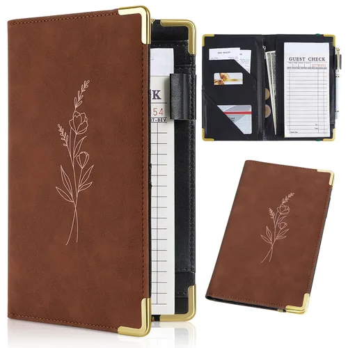 Vista 9 de Unicorn Catcher Libro de mesero para camarera de cuero PU, 5 x 8 pulgadas Flores a