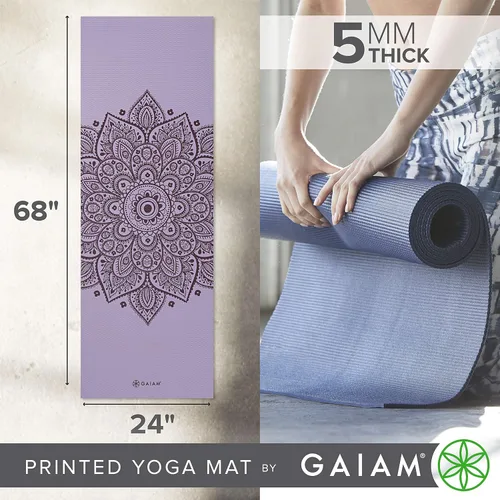 Vista 3 de Gaiam - Esterilla de yoga premium de 5mm con estampado, gruesa y antideslizante para todo tipo de yoga, pilates y entrenamientos en el suelo