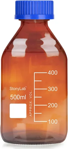 Vista 8 de stonylab Botellas redondas graduadas de vidrio ámbar con tapa de rosca GL45, 8.5 fl oz, 1 paquete