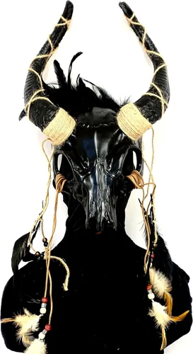 Vista 9 de Carnero - Máscaras de demonio y cuernos de diablo de cabra, máscara de miedo para disfraz de Halloween, terror