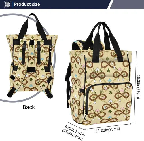 Vista 3 de Diaper Bag Backpack, Cream and Green Floral Shamrock Pattern, 15L Capacity Nylon Tote with Multiple Pockets, Stroller Clips, 11.02x5.91x15.3 Inches