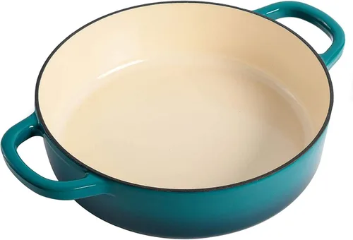 Vista 5 de Crock-Pot Artisan - Braiser de hierro fundido esmaltado con tapa, 5 cuartos de galón, verde azulado degradado Turquesa Degradado
