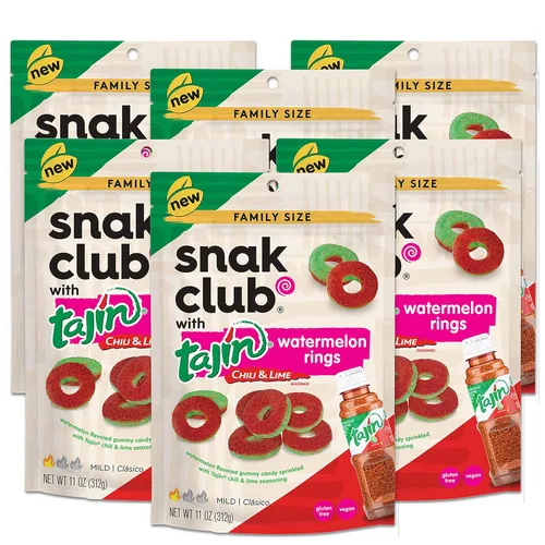 Vista 16 de Snak Club Tajin Anillos de Manzana, Bocadillos Gomosos Dulces y Sabrosos, Tamaño de Aperitivo de 2.5oz, 12