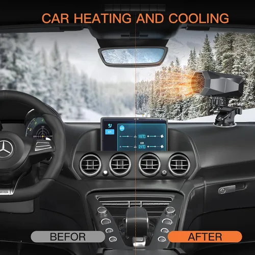 Vista 3 de Calefactor Máximo de 12 V 150 W para Vehículo, Giratoria de 360 Grados con Soporte de Succión, Calefactor Rápido de Coche 2 en 1 Enchufable