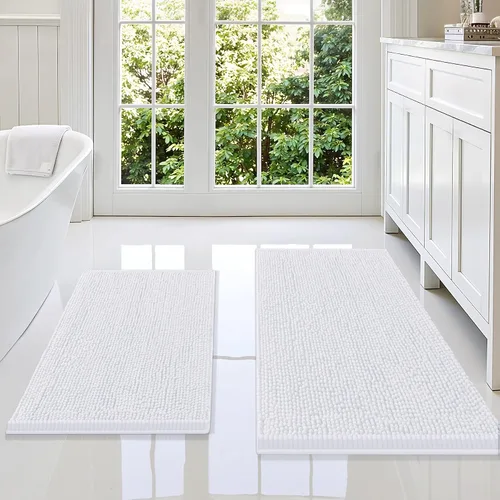 Vista 90 de Juego de alfombras de baño Smiry de 2 piezas, suave alfombra absorbente de chenilla y juego de alfombra en forma de U para inodoro, alfombra de baño