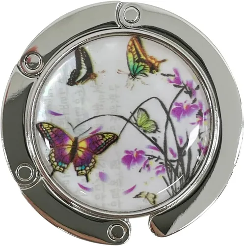 Vista 13 de Gancho magnético plegable para bolso de perla madre, clip de mesa, soporte para bolso de mano (Mariposa Arabesque)