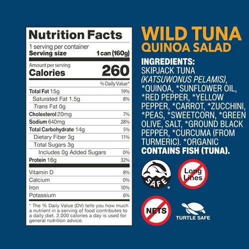 Vista 2 de Wild Planet Ensalada de quinua de atún silvestre lista para comer con maíz dulce orgánico, calabacín y guisantes, ensalada de atún, 5.6 onzas