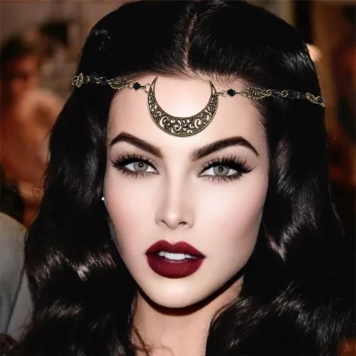 Vista 2 de Boho Crecent Moon Head Chain Witchy Forehead Chain Vintage Headband Chain Crystal Head Jewelry for Women