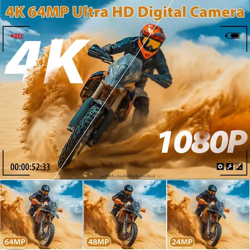 Vista 2 de Cámaras 4K para fotografía, cámara de vlogging digital de 64MP para YouTube Negro-W08