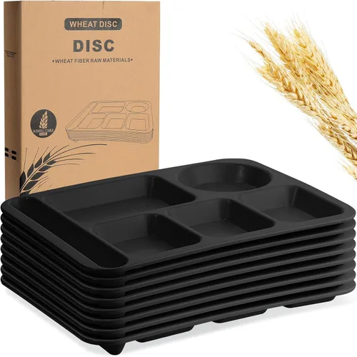 Vista 14 de Pinkunn 8 platos divididos irrompibles grandes de 14 pulgadas para niños y adultos, bandeja de paja de trigo apta para lavavajillas, microondas