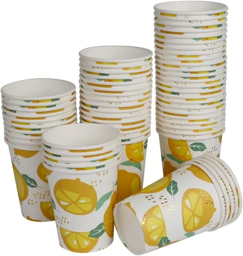 Vista 11 de Geeklife Vasos de papel de cereza dorada, 9 onzas de papel de cerezas, frutas y cerezas, desechables, vasos de papel decorativos a granel, 40