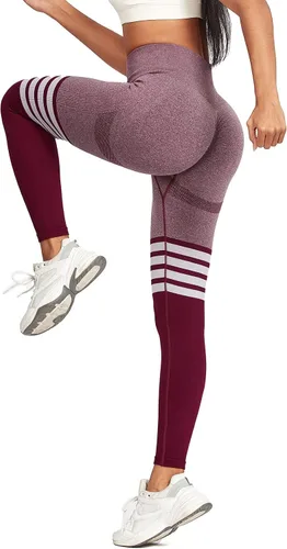 Vista 6 de SEASUM, Leggings de cintura alta con contorno de sonrisa, sin costuras, para entrenamiento, gimnasio, Yoga. Pantalones deportivos