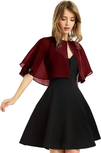 Vista 19 de Chal de gasa suave para mujer, envolturas, chal corto para vestido de noche, boda, capa, bolero, cubierta estilo flapper Negro