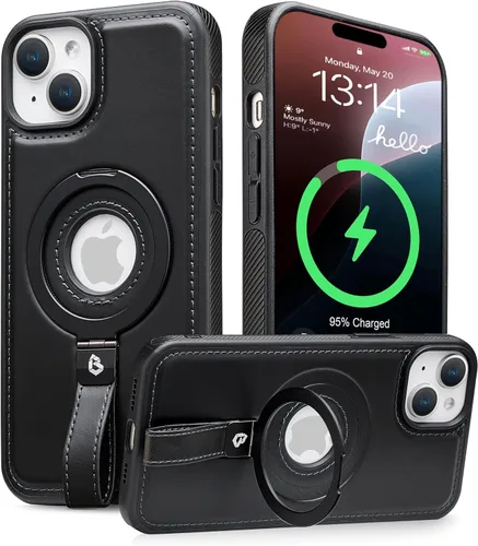 Vista 30 de Butaiga - Funda para iPhone 12 Pro Max con correa de cuero, soporte de anillo, color negro Finger Loop, Relieve Smartphone Pinky Strain