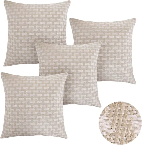 Vista 44 de Deconovo Almohada decorativa de lino sintético para el hogar, hecha a mano, a cuadros, para sofá, 18 x 18 pulgadas, gris oscuro y blanco