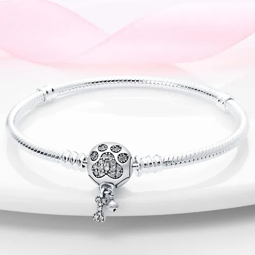 Vista 4 de KUNSIR Pulsera de cadena de serpiente de plata de ley 925 con circonita cúbica 5A, hebilla de garras linda compatible con dijes Pandora, pulseras
