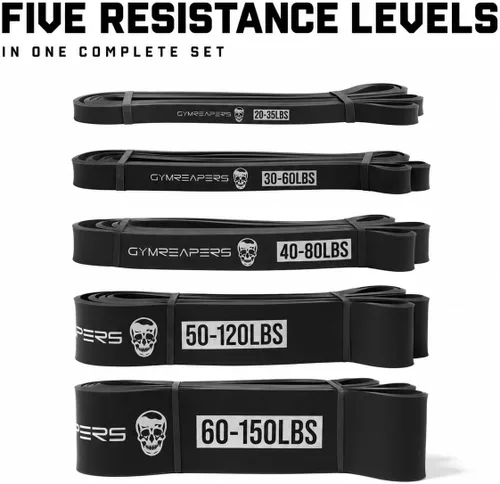 Vista 3 de Gymreapers Bandas de resistencia para entrenar – Juego de bandas elásticas de asistencia para ejercicios de dominadas para levantamiento de pesas 5