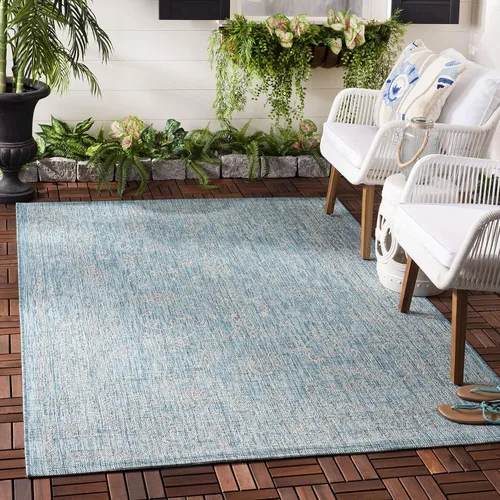 Vista 55 de SAFAVIEH Alfombra lavable al aire libre, colección Courtyard - 2'3" x 5', azul aguamarina y gris, no desprende pelusa y fácil limpieza, ideal
