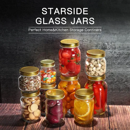 Vista 6 de STARSIDE Paquete de 24 tarros de cristal de 8 onzas con tapas de boca regular, 250 ml, recipientes perfectos para mermelada, miel, caramelos