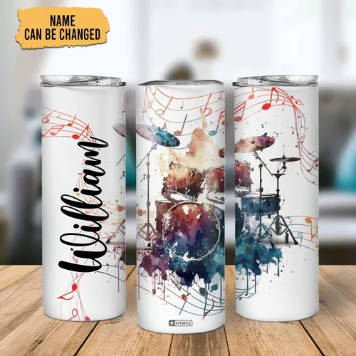 Vista 2 de Hyturtle Vaso delgado personalizado para hombres y mujeres, regalos de cumpleaños para amantes de la batería, regalos para bateristas, regalos