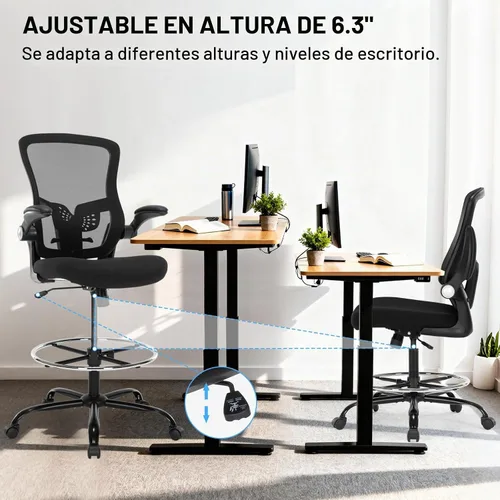 Vista 5 de Silla de dibujo, silla de oficina alta ergonómica con soporte lumbar, taburete de escritorio de pie con reposabrazos abatibles, cómoda silla