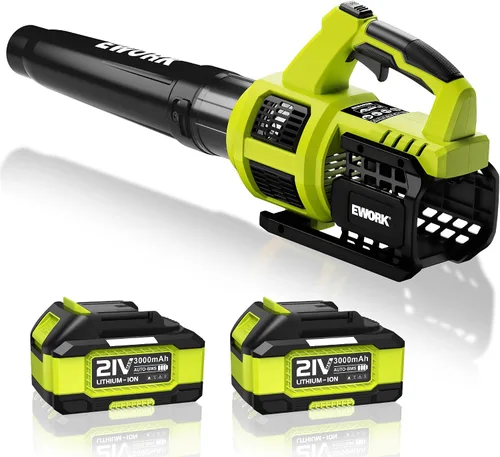 Vista 8 de EWORK Soplador de hojas inalámbrico de 21 V, potente modo turbo y 550 CFM, 2 baterías de 3.0 Ah y cargador rápido, sopladores de hojas eléctricos