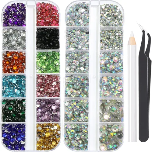 Vista 33 de 3520 diamantes de imitación de uñas color dorado champán para uñas, multiformas con parte trasera plana, diamantes de imitación redondos