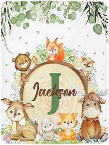 Vista 13 de Artsadd Manta personalizada con nombre, manta personalizada de animales de la selva, manta personalizada de safari para niños, niñas, baby shower